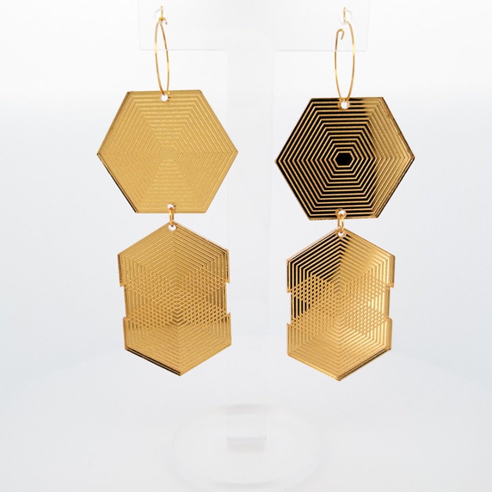 Gold Duet Acrylic Geometric long hanging earrings Regular price